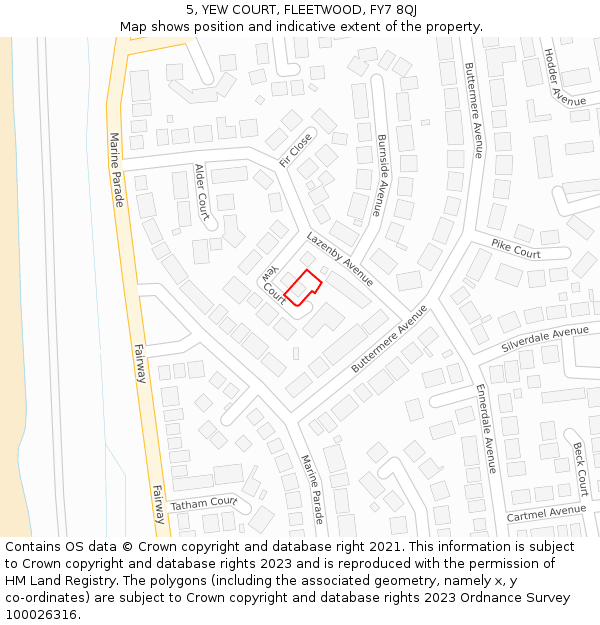 5, YEW COURT, FLEETWOOD, FY7 8QJ: Location map and indicative extent of plot