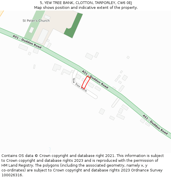 5, YEW TREE BANK, CLOTTON, TARPORLEY, CW6 0EJ: Location map and indicative extent of plot