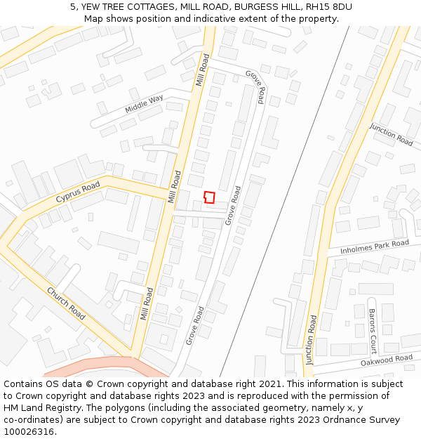 5, YEW TREE COTTAGES, MILL ROAD, BURGESS HILL, RH15 8DU: Location map and indicative extent of plot