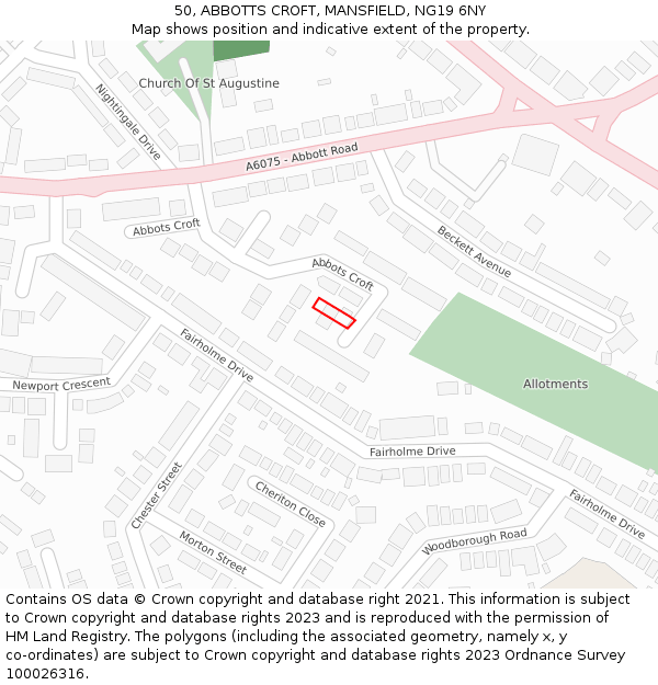 50, ABBOTTS CROFT, MANSFIELD, NG19 6NY: Location map and indicative extent of plot