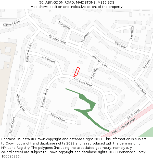 50, ABINGDON ROAD, MAIDSTONE, ME16 9DS: Location map and indicative extent of plot