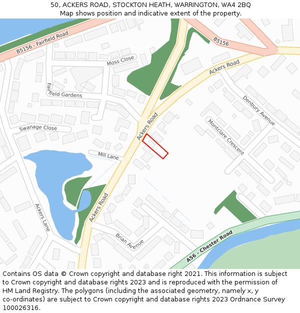 50, ACKERS ROAD, STOCKTON HEATH, WARRINGTON, WA4 2BQ: Location map and indicative extent of plot