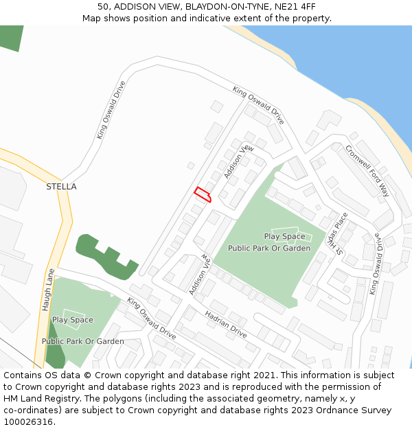 50, ADDISON VIEW, BLAYDON-ON-TYNE, NE21 4FF: Location map and indicative extent of plot