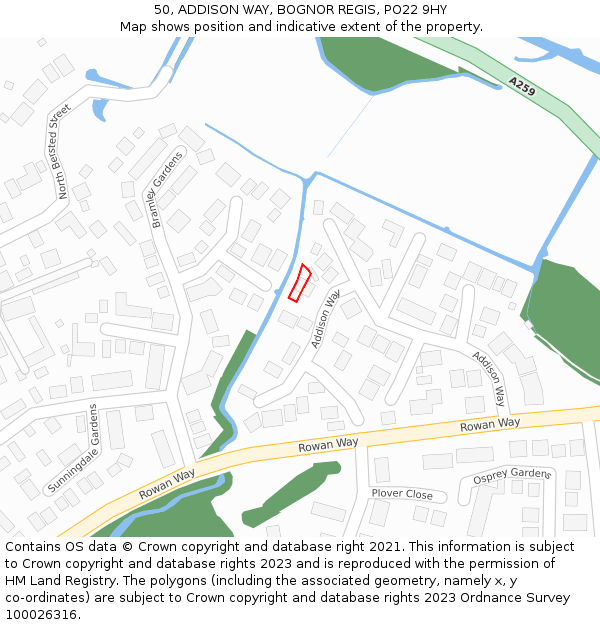 50, ADDISON WAY, BOGNOR REGIS, PO22 9HY: Location map and indicative extent of plot