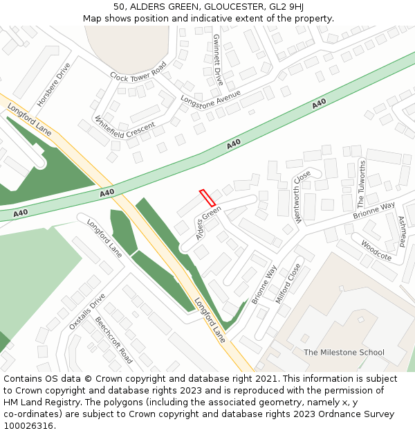 50, ALDERS GREEN, GLOUCESTER, GL2 9HJ: Location map and indicative extent of plot