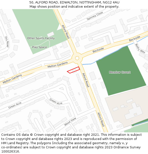 50, ALFORD ROAD, EDWALTON, NOTTINGHAM, NG12 4AU: Location map and indicative extent of plot