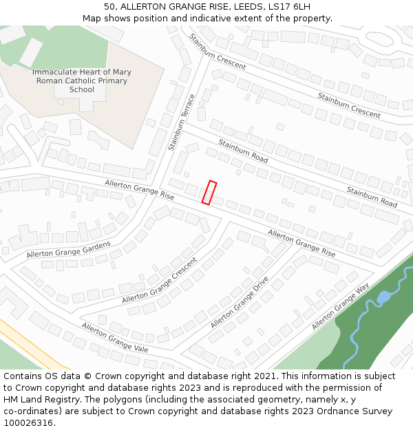 50, ALLERTON GRANGE RISE, LEEDS, LS17 6LH: Location map and indicative extent of plot