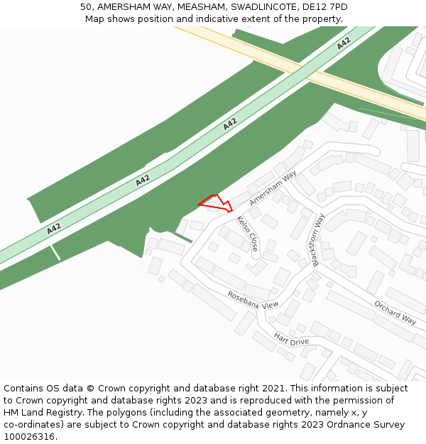 50, AMERSHAM WAY, MEASHAM, SWADLINCOTE, DE12 7PD: Location map and indicative extent of plot