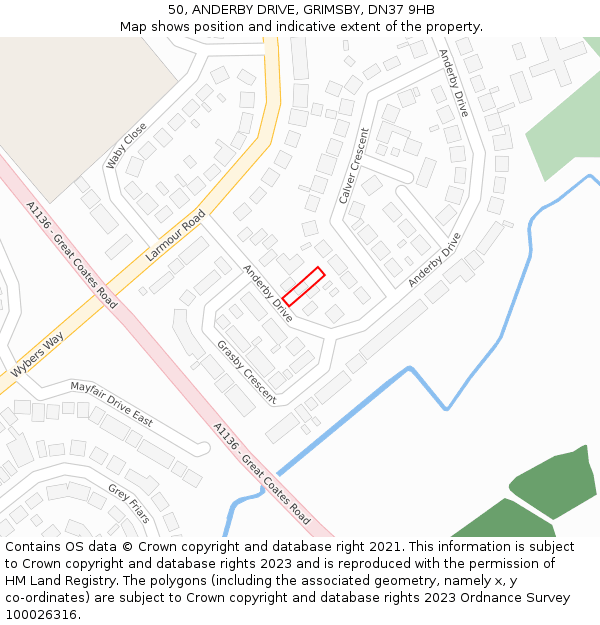 50, ANDERBY DRIVE, GRIMSBY, DN37 9HB: Location map and indicative extent of plot