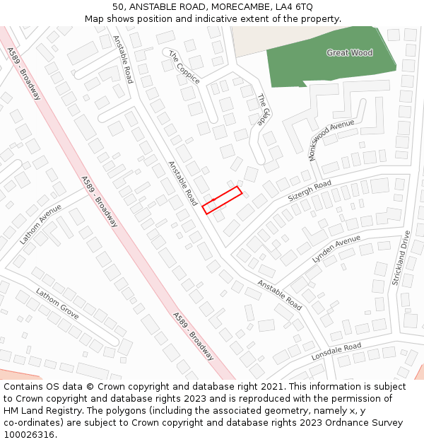 50, ANSTABLE ROAD, MORECAMBE, LA4 6TQ: Location map and indicative extent of plot