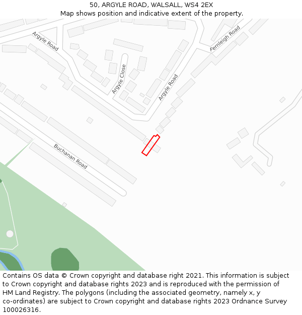 50, ARGYLE ROAD, WALSALL, WS4 2EX: Location map and indicative extent of plot
