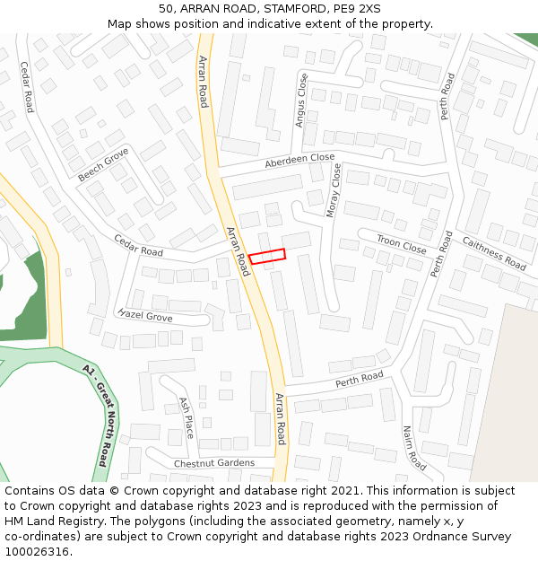 50, ARRAN ROAD, STAMFORD, PE9 2XS: Location map and indicative extent of plot