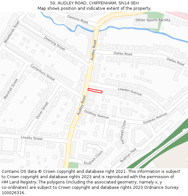 50, AUDLEY ROAD, CHIPPENHAM, SN14 0EH: Location map and indicative extent of plot