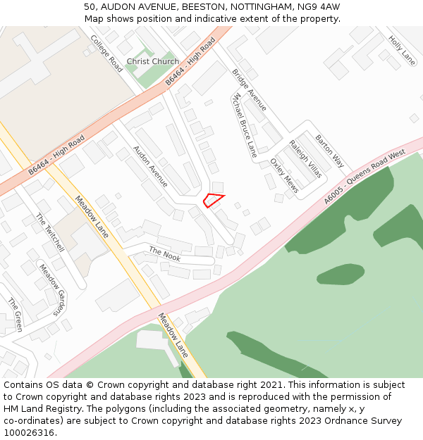 50, AUDON AVENUE, BEESTON, NOTTINGHAM, NG9 4AW: Location map and indicative extent of plot