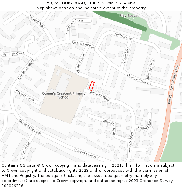 50, AVEBURY ROAD, CHIPPENHAM, SN14 0NX: Location map and indicative extent of plot