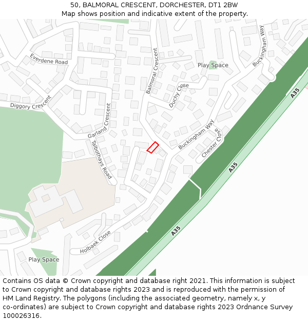 50, BALMORAL CRESCENT, DORCHESTER, DT1 2BW: Location map and indicative extent of plot