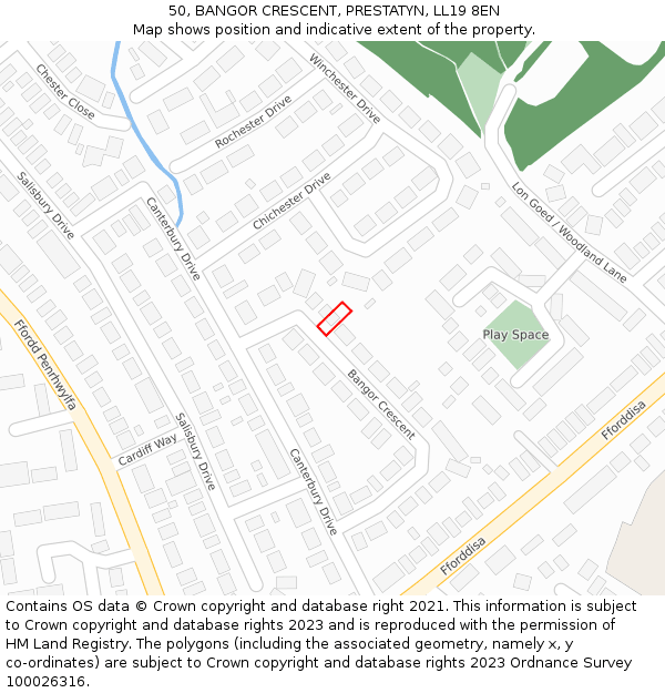 50, BANGOR CRESCENT, PRESTATYN, LL19 8EN: Location map and indicative extent of plot