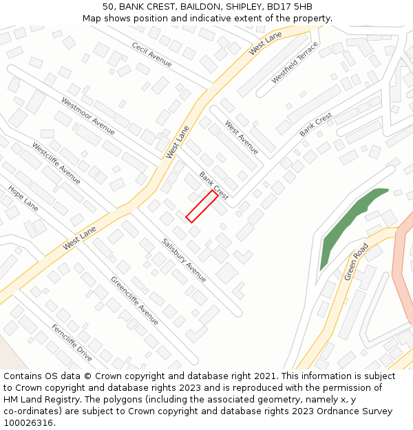 50, BANK CREST, BAILDON, SHIPLEY, BD17 5HB: Location map and indicative extent of plot