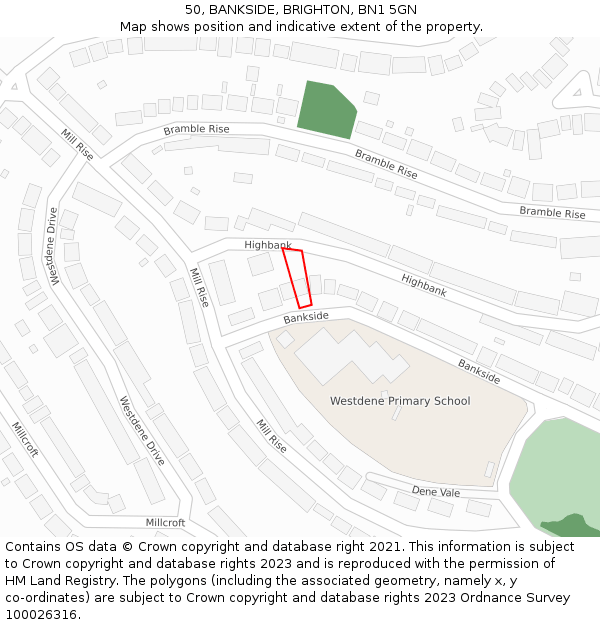 50, BANKSIDE, BRIGHTON, BN1 5GN: Location map and indicative extent of plot