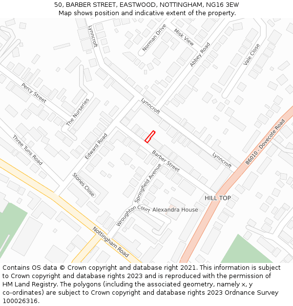 50, BARBER STREET, EASTWOOD, NOTTINGHAM, NG16 3EW: Location map and indicative extent of plot