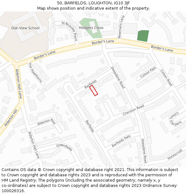 50, BARFIELDS, LOUGHTON, IG10 3JF: Location map and indicative extent of plot