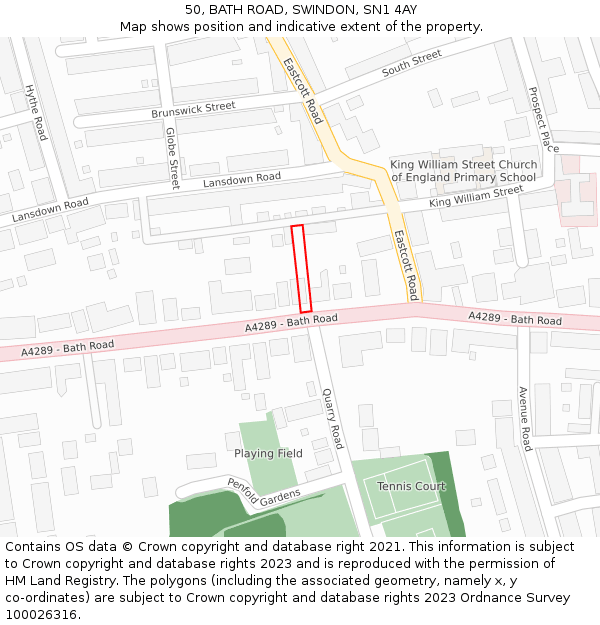 50, BATH ROAD, SWINDON, SN1 4AY: Location map and indicative extent of plot