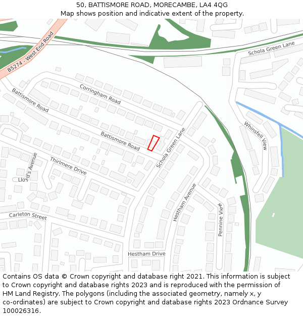 50, BATTISMORE ROAD, MORECAMBE, LA4 4QG: Location map and indicative extent of plot