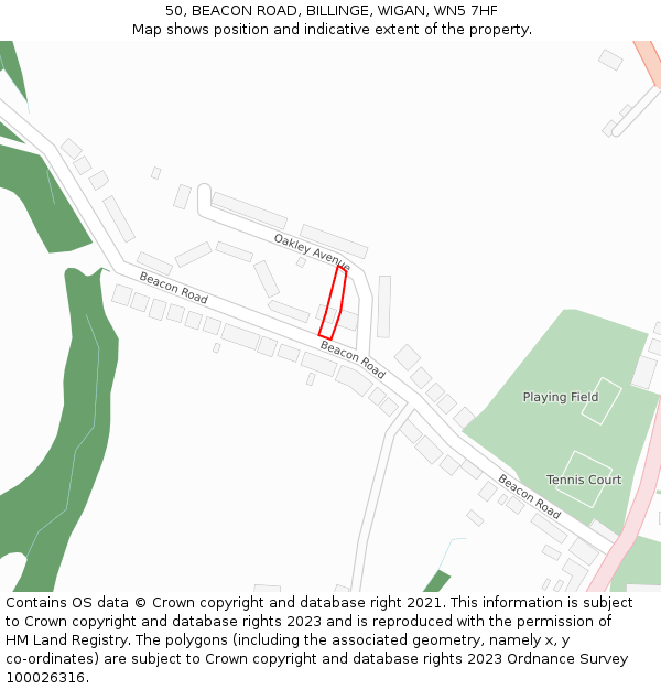 50, BEACON ROAD, BILLINGE, WIGAN, WN5 7HF: Location map and indicative extent of plot