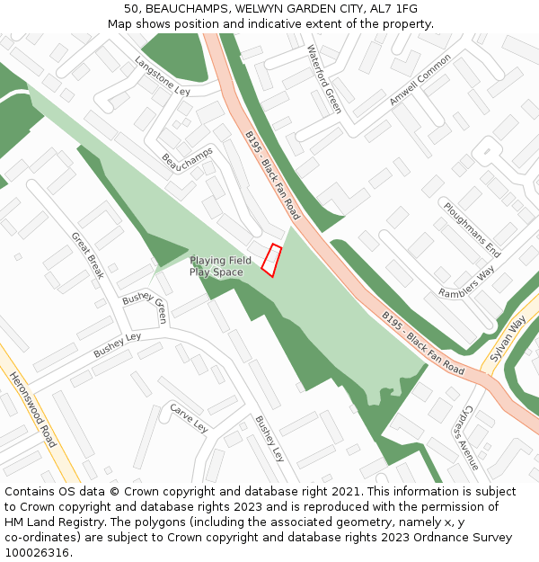 50, BEAUCHAMPS, WELWYN GARDEN CITY, AL7 1FG: Location map and indicative extent of plot