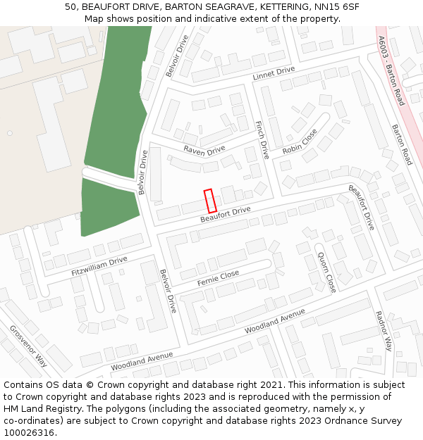 50, BEAUFORT DRIVE, BARTON SEAGRAVE, KETTERING, NN15 6SF: Location map and indicative extent of plot