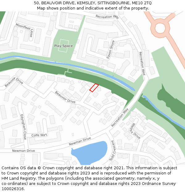 50, BEAUVOIR DRIVE, KEMSLEY, SITTINGBOURNE, ME10 2TQ: Location map and indicative extent of plot