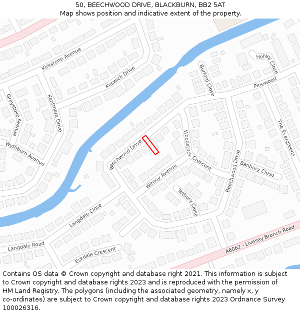 50, BEECHWOOD DRIVE, BLACKBURN, BB2 5AT: Location map and indicative extent of plot