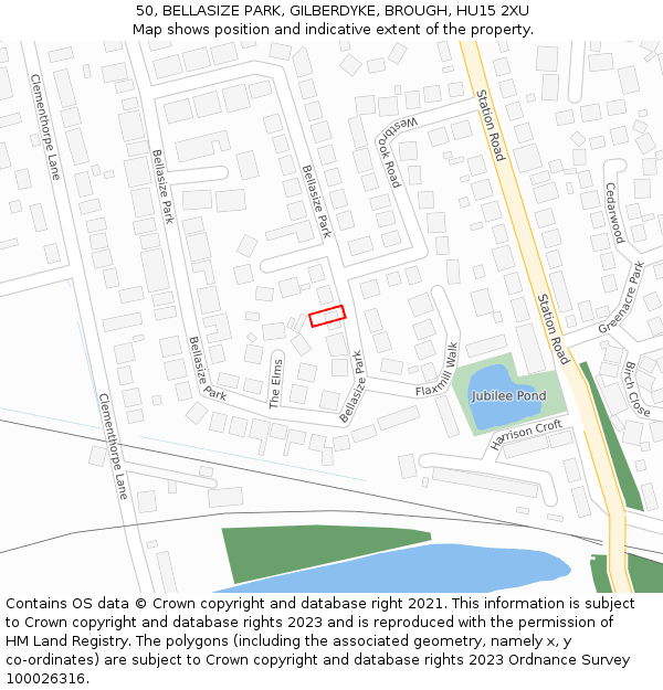 50, BELLASIZE PARK, GILBERDYKE, BROUGH, HU15 2XU: Location map and indicative extent of plot