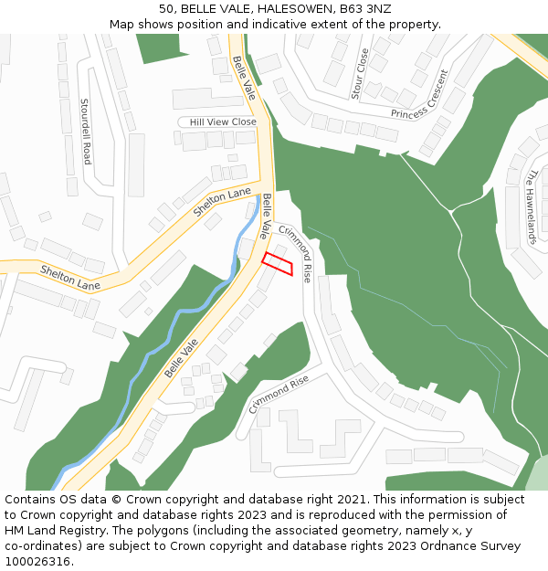 50, BELLE VALE, HALESOWEN, B63 3NZ: Location map and indicative extent of plot