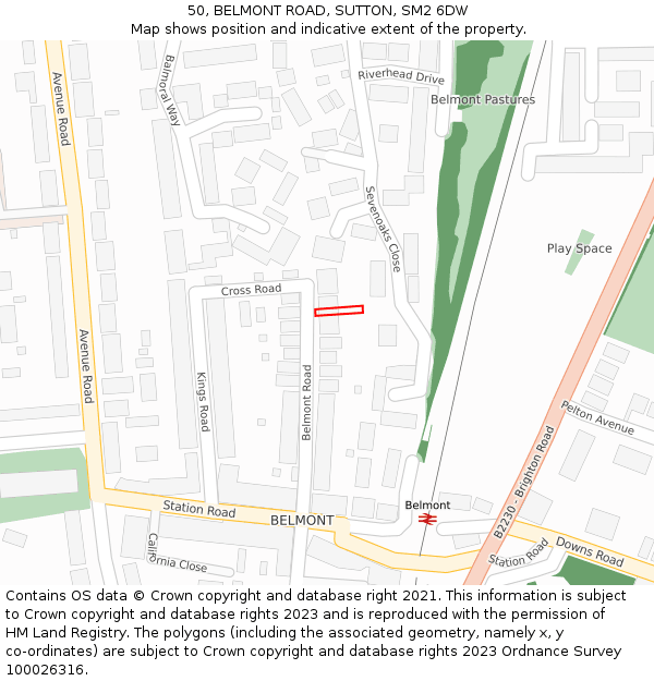 50, BELMONT ROAD, SUTTON, SM2 6DW: Location map and indicative extent of plot