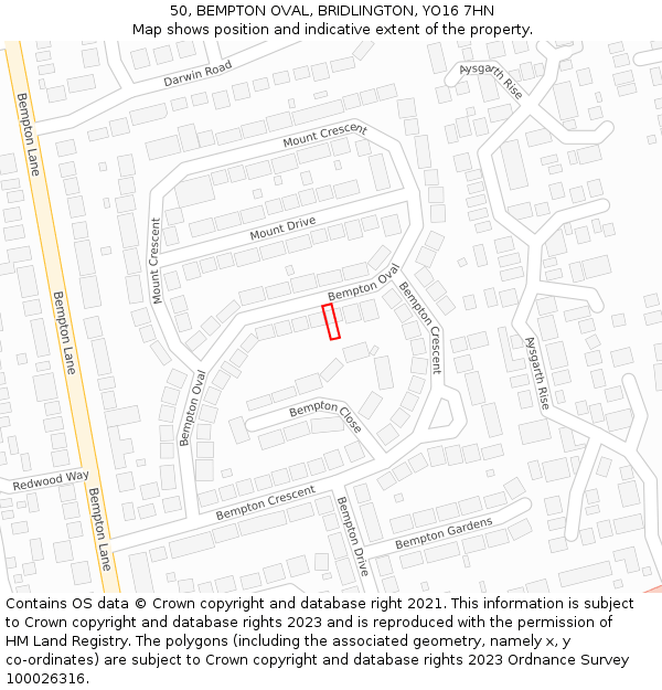 50, BEMPTON OVAL, BRIDLINGTON, YO16 7HN: Location map and indicative extent of plot