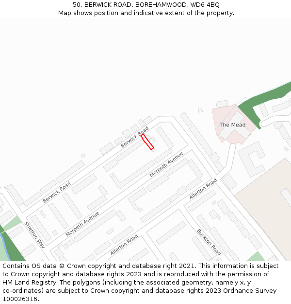 50, BERWICK ROAD, BOREHAMWOOD, WD6 4BQ: Location map and indicative extent of plot