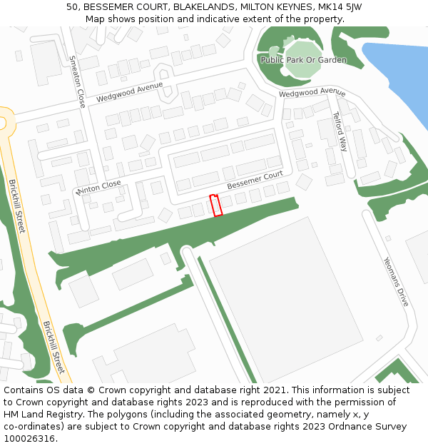 50, BESSEMER COURT, BLAKELANDS, MILTON KEYNES, MK14 5JW: Location map and indicative extent of plot