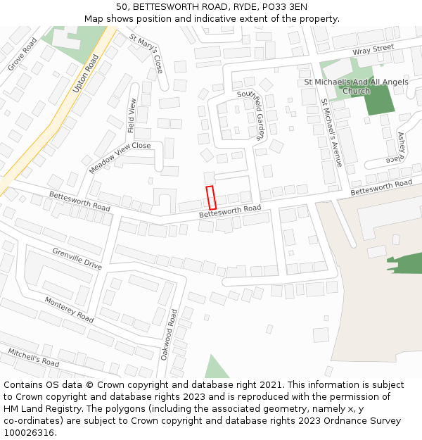 50, BETTESWORTH ROAD, RYDE, PO33 3EN: Location map and indicative extent of plot