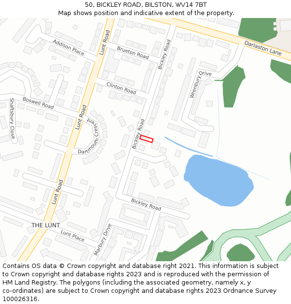 50, BICKLEY ROAD, BILSTON, WV14 7BT: Location map and indicative extent of plot