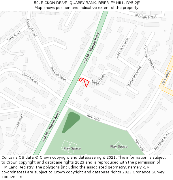 50, BICKON DRIVE, QUARRY BANK, BRIERLEY HILL, DY5 2JF: Location map and indicative extent of plot