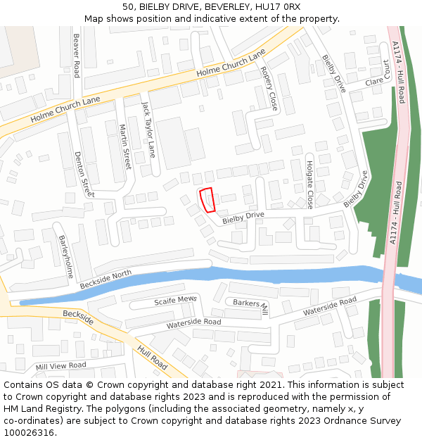 50, BIELBY DRIVE, BEVERLEY, HU17 0RX: Location map and indicative extent of plot