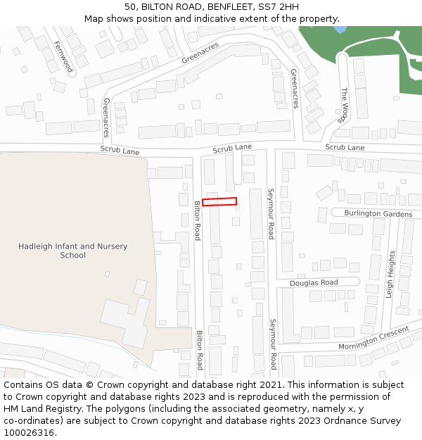 50, BILTON ROAD, BENFLEET, SS7 2HH: Location map and indicative extent of plot