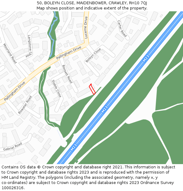 50, BOLEYN CLOSE, MAIDENBOWER, CRAWLEY, RH10 7QJ: Location map and indicative extent of plot