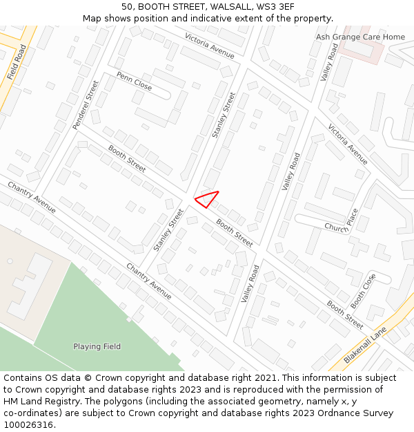 50, BOOTH STREET, WALSALL, WS3 3EF: Location map and indicative extent of plot