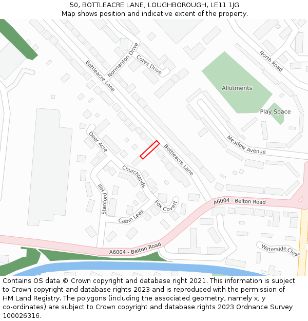 50, BOTTLEACRE LANE, LOUGHBOROUGH, LE11 1JG: Location map and indicative extent of plot