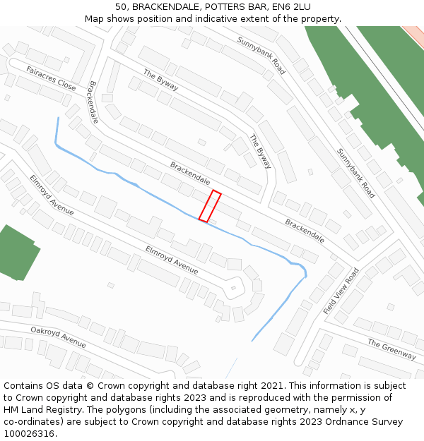 50, BRACKENDALE, POTTERS BAR, EN6 2LU: Location map and indicative extent of plot