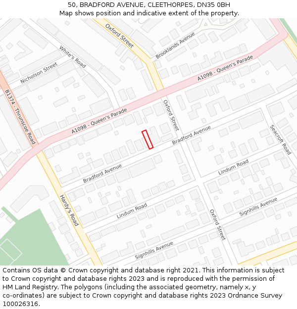 50, BRADFORD AVENUE, CLEETHORPES, DN35 0BH: Location map and indicative extent of plot