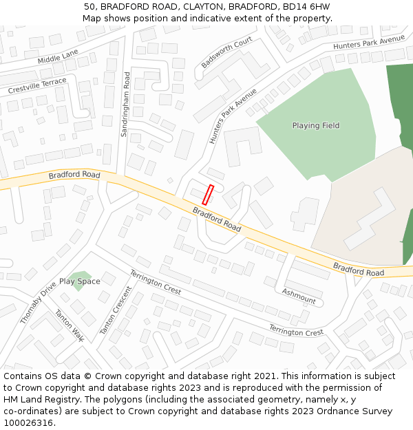 50, BRADFORD ROAD, CLAYTON, BRADFORD, BD14 6HW: Location map and indicative extent of plot