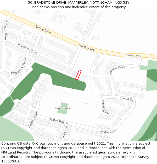 50, BRADSTONE DRIVE, MAPPERLEY, NOTTINGHAM, NG3 5SY: Location map and indicative extent of plot